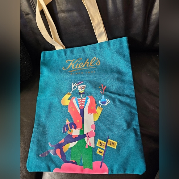 Kiehls Limited Edition Janine Rewell Teal Canvas Tote NWOT - Picture 4 of 7